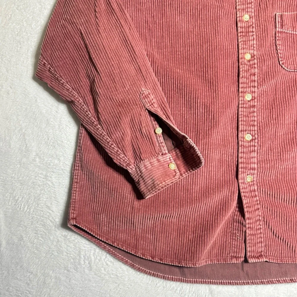 J.Crew Mens XL Rose Pink Wide Whale Corduroy Button Down Shirt 100% Cotton VTG